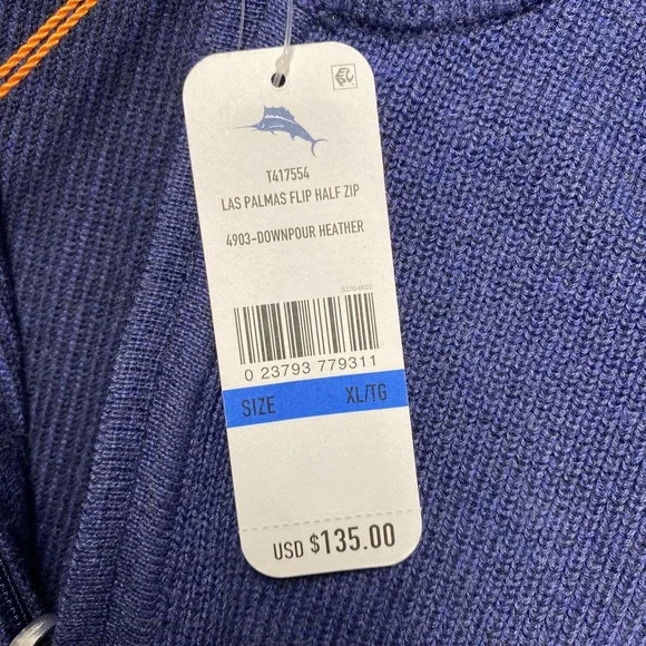 Tommy Bahama Sweater Mens‎ XL Blue 1/2 Zip Mock Neck Reversible Pima Cotton Knit - Picture 6 of 11